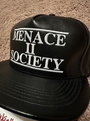 Supreme Menace II Society Leather 5-Panel Cap Hat Black Adjustable 