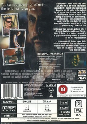 8MM (1999) DVD, Nicolas Cage, Joaquin Phoenix, James Gandolfini