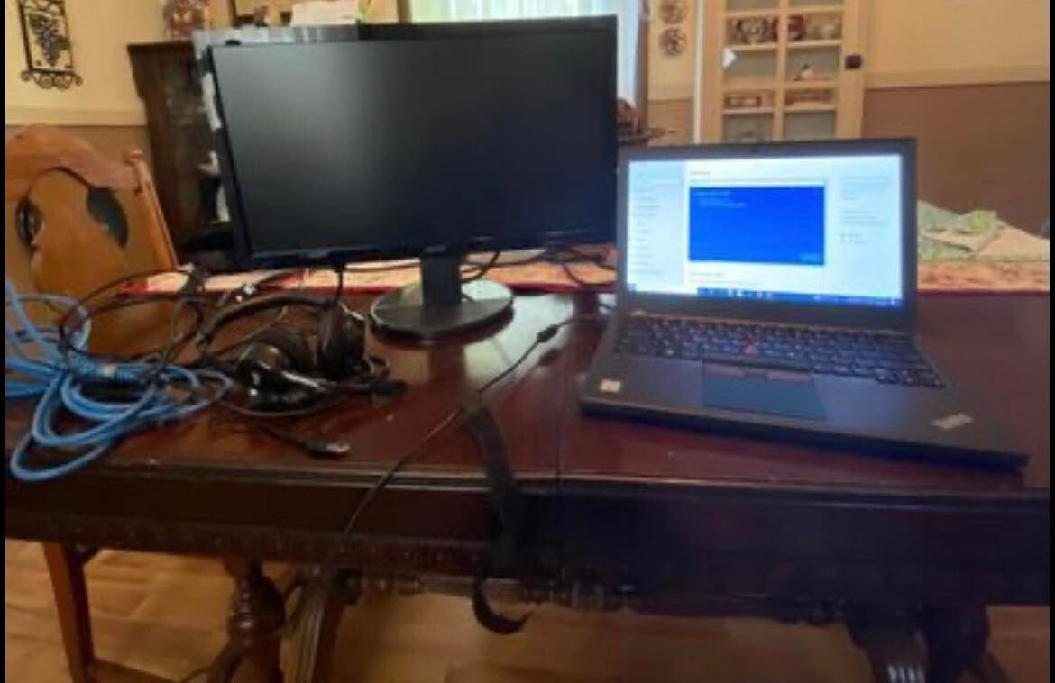 Lenova think pad 12.5 inch screen, acer monitor, headset, ethernet cable