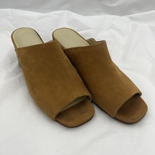 NaturalizeSuede Block Heel Open Toe Shocking Brown Mule Shoes Sandals Slides