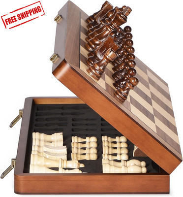 15 Wooden Chess Set Magnetic Pieces - Extra Queens - Folding Chessboard - Gifts