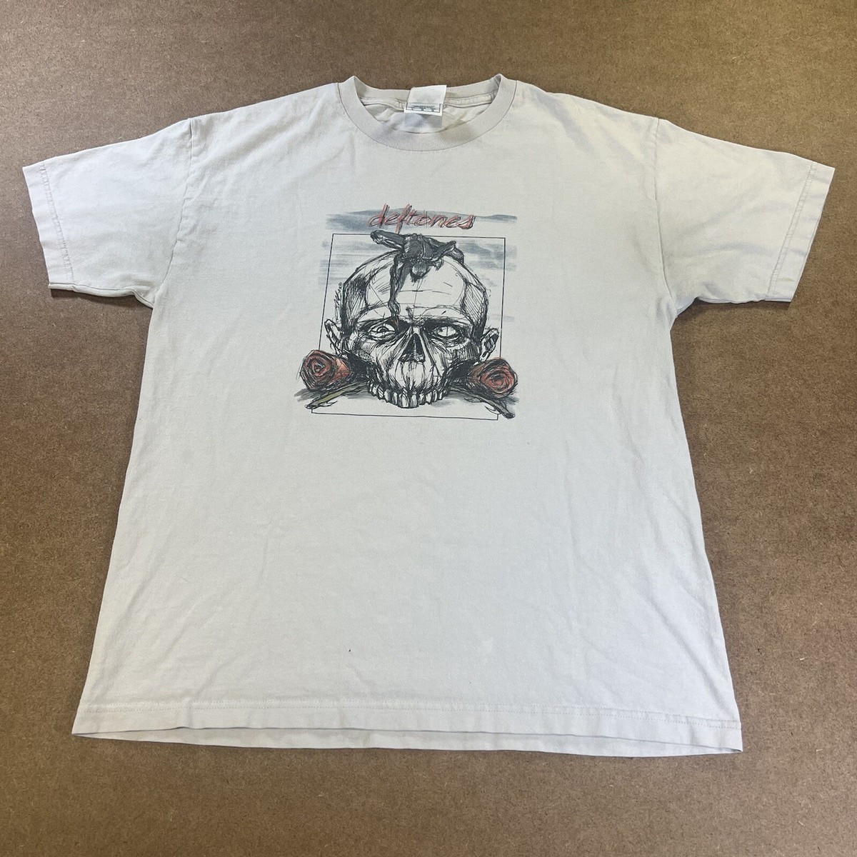 Vintage Deftones T Shirt Men L Gray White Skull Skeleton