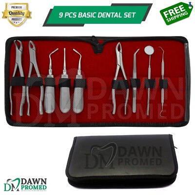 9 Pcs Basic Dental Surgery Extraction Extracting Forceps Elevator Set German Gr