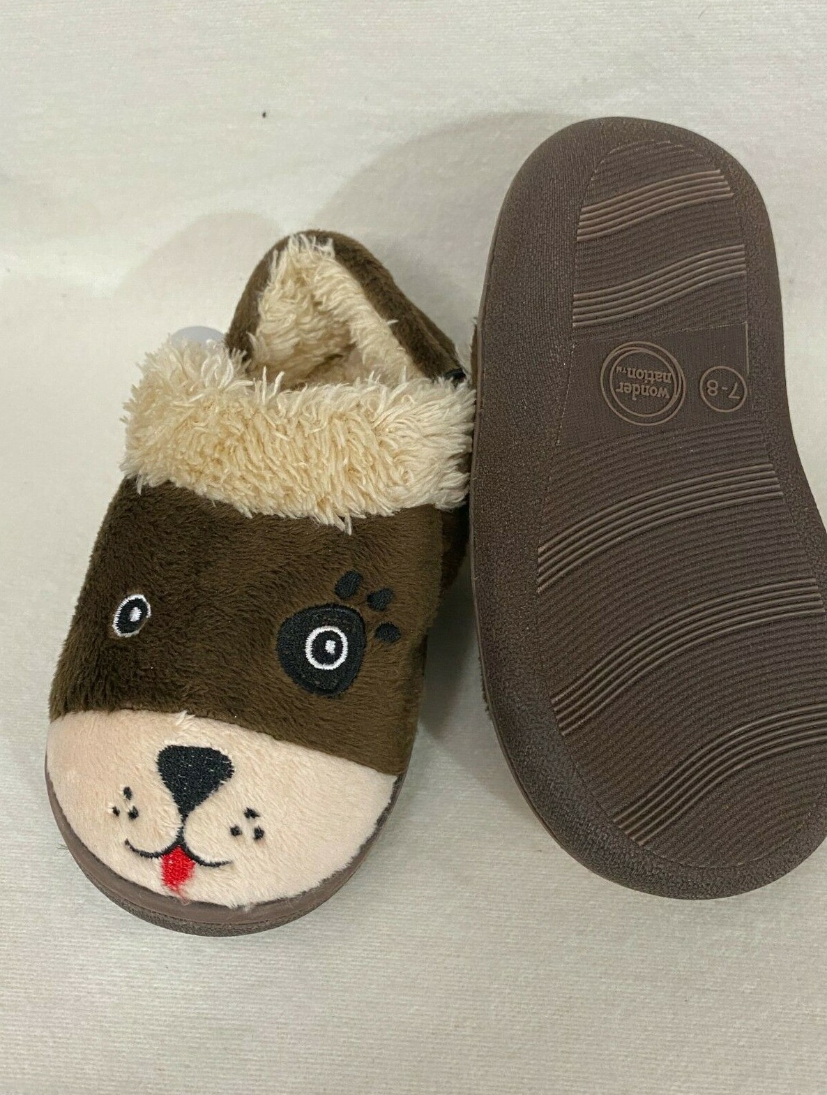 SAOLA Wonder Nation Ciabatta Bambini 7 8 Orso Marrone Sherpa Foderata in Pile Suola in Gomma