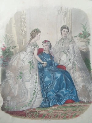 GRANDE GRAVURE DE MODE ANCIENNE Femmes La Mode Illustrée Old Fashion Plate - Photo 1/2