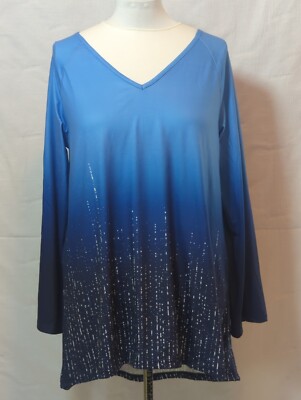 Women's JustFashionNow Blue Gradient Long Sleeve V-Neck Blouse - Large - NWT