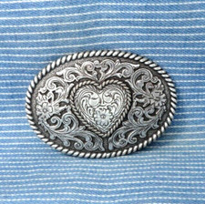 Western Heart Dress Belt Buckle Country Love Scroll Design Vintage 90s   .B309