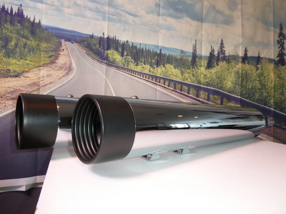 Silenciadores Harley 4" Electra FL Drag Specialties slip-on cromado/preto 1801-1262 X1 - Imagem 2 de 4