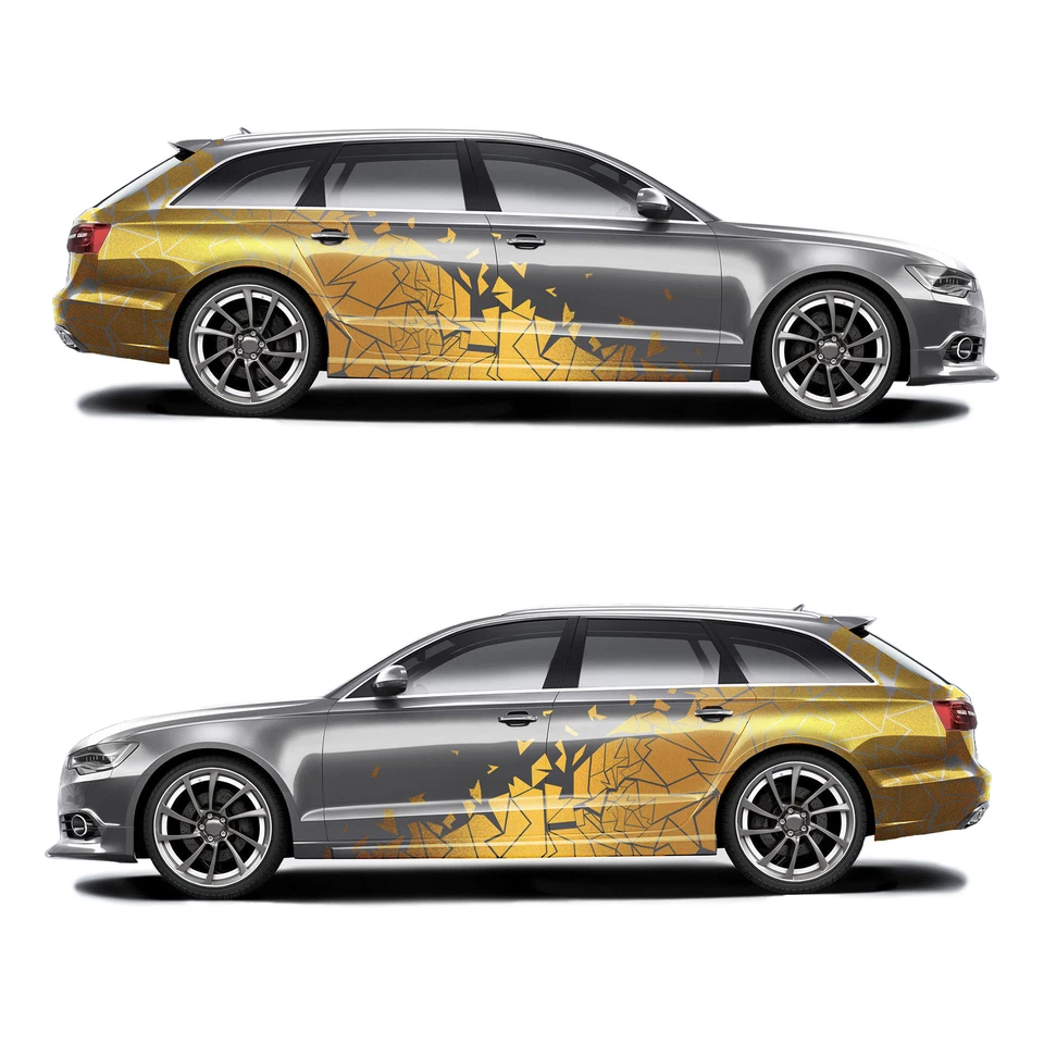 2er Set Auto Aufkleber Mosaik Scherben 200x60cm Geometrisch KX074 Gold - Bild 2 von 4