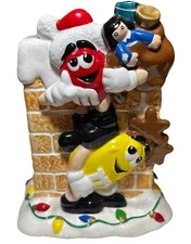 M&M Christmas Santa ceramic vase/planter MARS FTD Red & Yellow Chimney & Lights