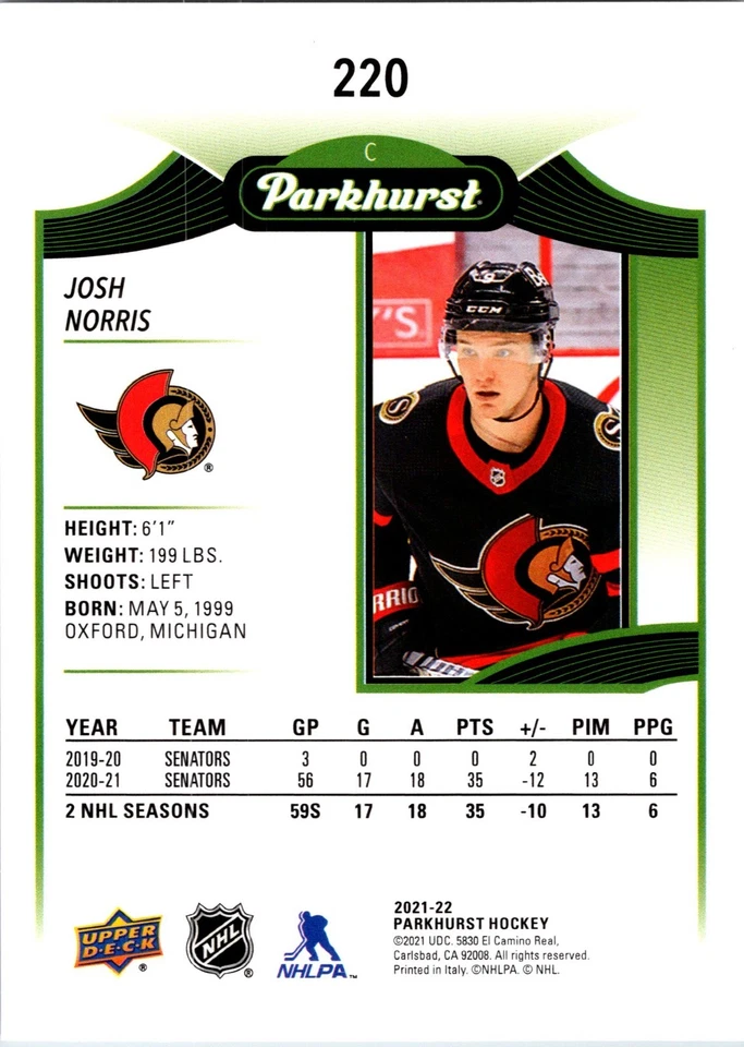 2021-22 Upper Deck Parkhurst - Josh Norris #220 - Image 2 of 2