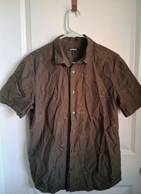 Men's Express Short Sleeve Button Down Shirt Size Medium, Olive Green