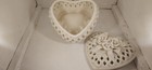 Vintage Cream White Porcelain Lattice Heart Jewelry Box Roses Bow Pierced — photo 4