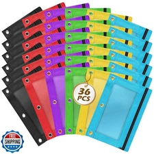 Pencil Pouch for 3 Ring Binder, 36 Piece Bulk 3 Holes Zipper Pencil Pouches i