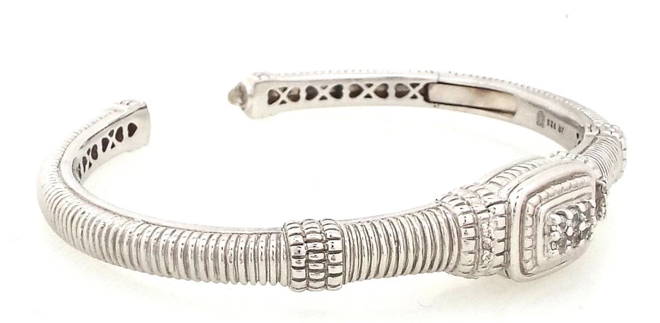 Judith Ripka - Silver Bangle Sterling 925 - White Sapphire Hinged Cuff ~#6719 - Image 3 of 4