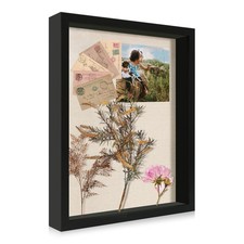 11x14 Shadow Box Display Case with Tempered Glass, Black Wooden Large Memory ...