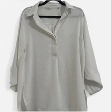 Max Studio London Women’s White Blouse Size L Corporate Core Career Office