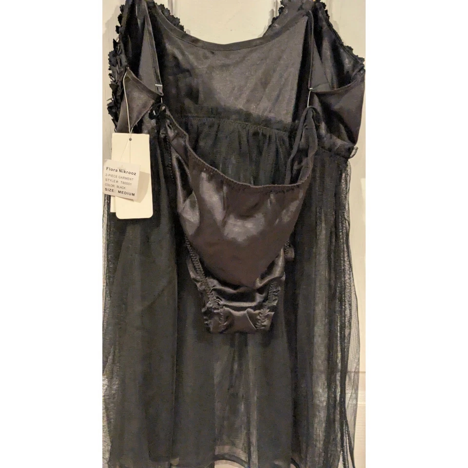 Трусики Flora Nikrooz черные кружевные бант тюль кукла сорочка комплект размер средний - Изображение 3 из 4