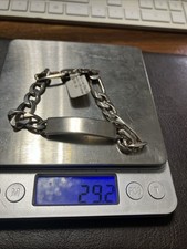 Sterling Silver 925 Figaro ID Men’s Bracelet 29 Grams 9 Inches Natural Patina