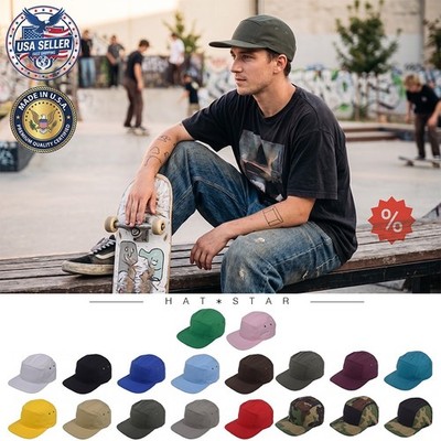 Cotton Blend 5-Panel Biker Cap - Made in USA, Adjustable Baseball Hat Camper