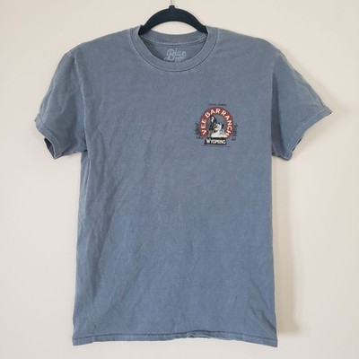 Vee Bar Ranch Wyoming Horse Graphic Mens Blue Short Sleeve Shirt Size S Cotton
