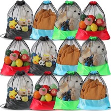 Mesh Drawstring Bags 12 PCS Net Backpack Sports Storage Beach Gym Mixed Colors
