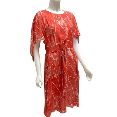 BCBG Max Azria Red Silk Dress Geo Print Boho Whimsygoth Romantic Artsy NWOT Y2K