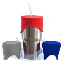 Leak-Proof Silicone Cup Lids, 3-Pack in Red, Navy, Grey