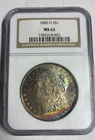 1885-O Morgan Silver Dollar NGC MS62 CRAZY RAINBOW TONING BLUE RED ORANGE *SEE