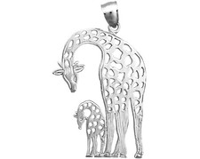 Rhodium Plated 925 Sterling Silver Cut-Out Giraffe with Calf Pendant