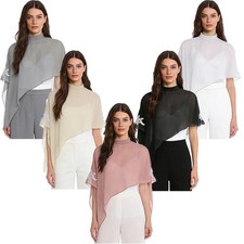 US Womens Tops Sequin Shrug Bolero Shawl Evening Shiny Soft Irregular Embroidery