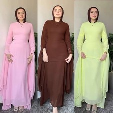 Eid Women Abaya Elegant Ruffle Sleeves Solid Color Party Evening A-Line Dress