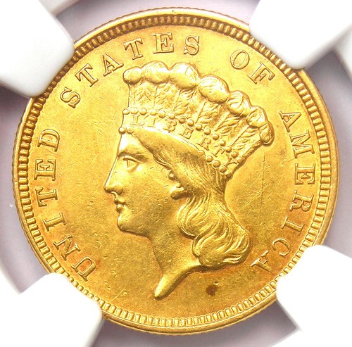 1854 Three Dollar Indian Gold Coin $3 - Certified NGC AU Details - Rare Coin!