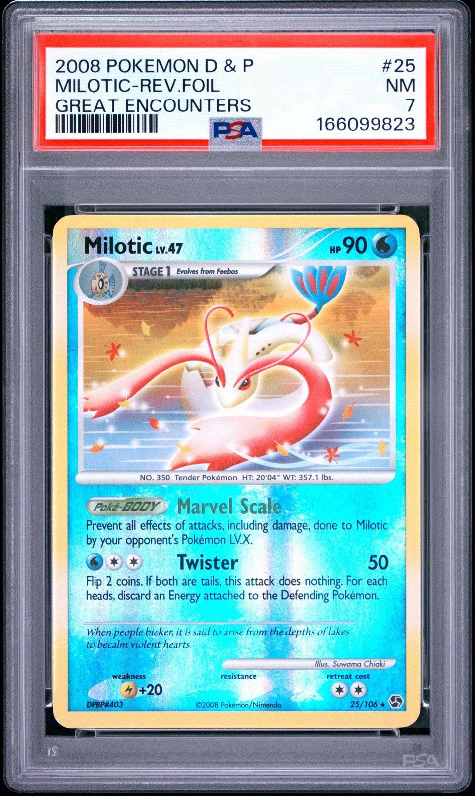 2008 Pokemon Diamond & Pearl Great Encounters #25 Milotic Reverse Foil PSA 7