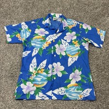Vintage Oceanaire Hawaiian Shirt Mens Medium Floral Tropical Made in USA Blue M
