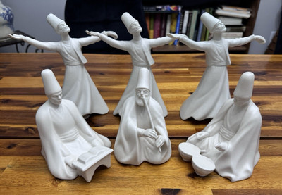 Set of 6 Yikdiz Pasabahce White Ceramic Sufi Dervish & Flute Figures Turkey