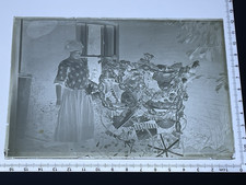 Glass Photo Negative WOMAN WITH BABY IN DECORATED PRAM FATE FESTIVAL MAY DAY ?