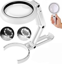 Magnifying Glass with Light and Stand, Foldable glass, White