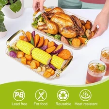 3 Serving Trays with Handles, Stackable Reusable Tray