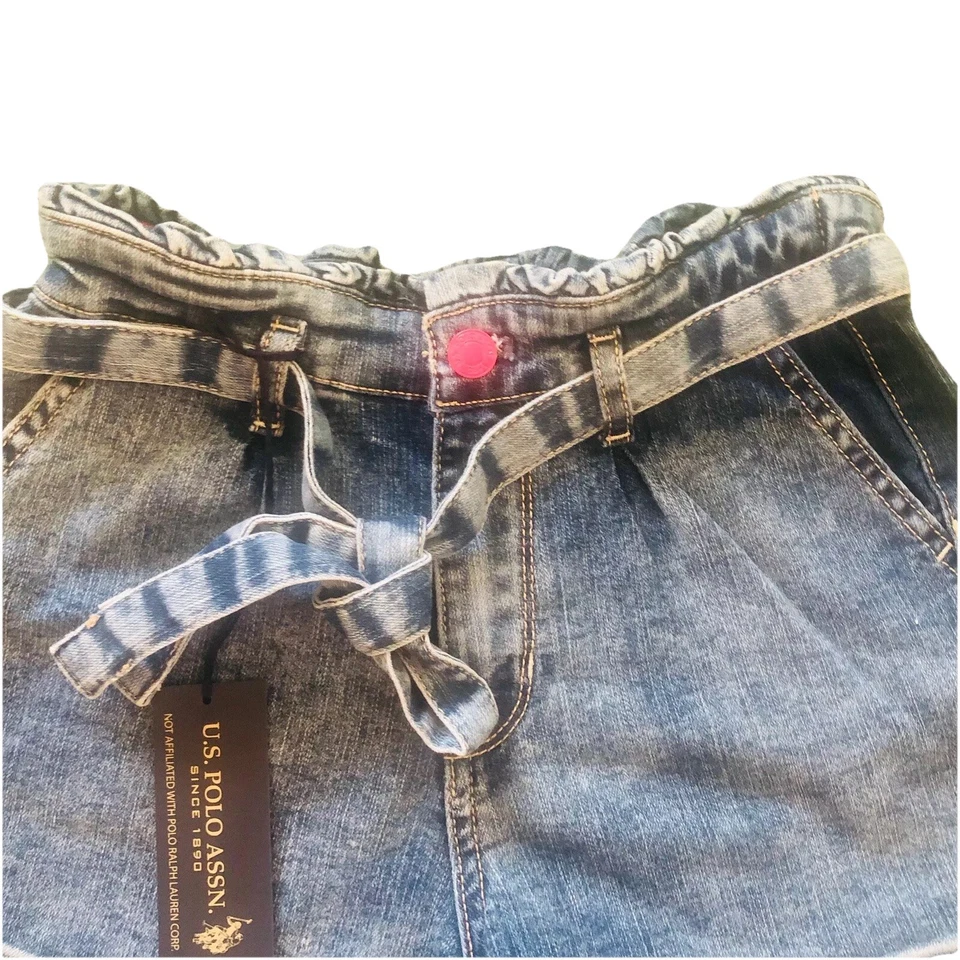 EE. UU. Polo Assn Niñas Pantalones Cortos de tiro alto Niñas Bolsa de papel Corto Azul Denim L10/12 Foto 2 de 4