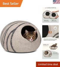 Cat Cave   Felt Cat Bed for Indoor Cats, Handmade 100 Merino Wool Light Gre...