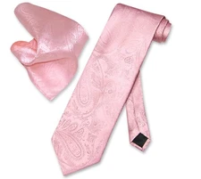 Vesuvio Napoli Pink PAISLEY NeckTie and Handkerchief Matching Mens Neck Tie Set
