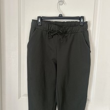 Joie Drawstring Pants Women's Sz M Olive Green Tapered Leg Slit Hem Performance