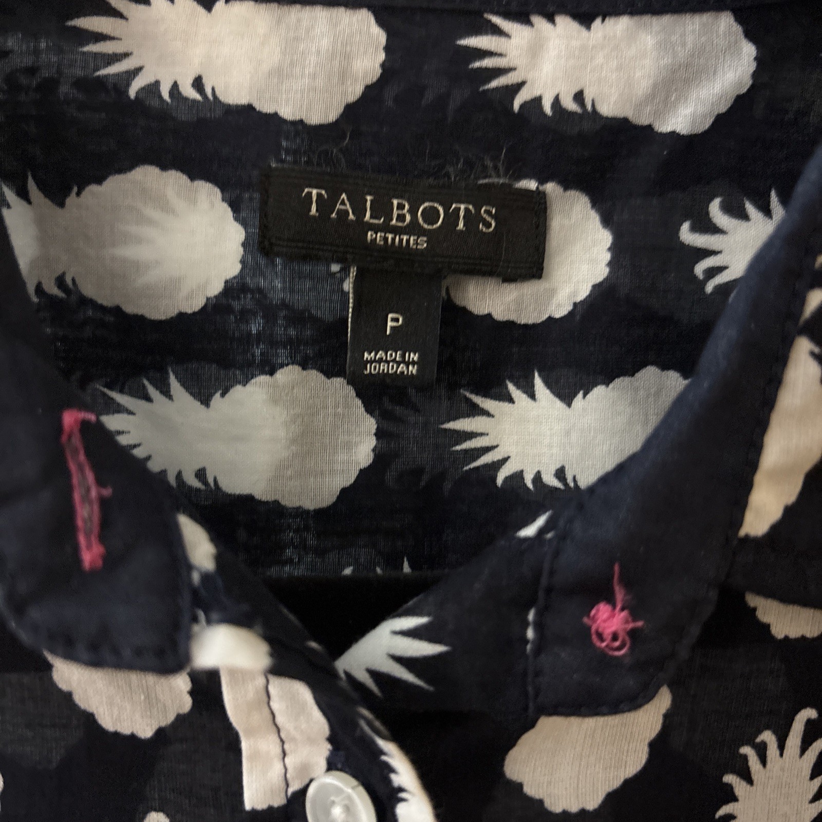talbots petite small button up top Pineapple Navy - image 8