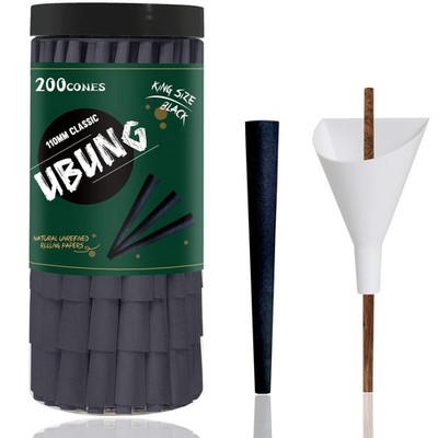 Black Pre Rolled Cones - 100 Pcs King Size, 108mm Slow Type Black Rolling Papers