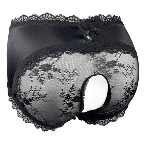 Femboy Sissy Black Mens Pouch Panties Men's Large Black Crotch Open 1pack