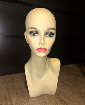 Female Wig Display Mannequin Head & Shoulders Bust, Beige Plastic Form