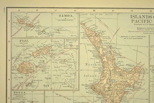 Vintage PACIFIC ISLANDS Map Ocean New Zealand Fiji Guam Solomon Marshall Islands - Picture 5 of 10