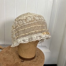 Antique Edwardian Silk And Lace Sleep Bonnet Coquette Cottage Core