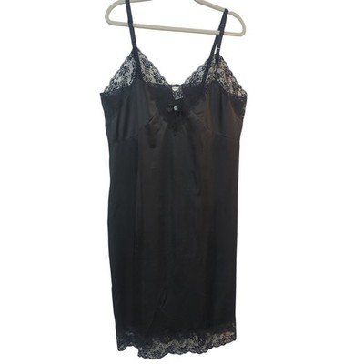 Vtg Perfectform Black Lace Slip Dress Chemise Nightgown Sz 44 USA Dark Romantic